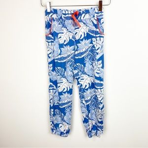 Boden | Girls Blue + White Tropical Palm Leaf Print Pants
